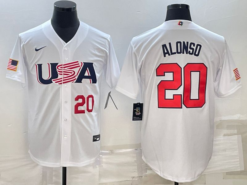 Men 2023 World Cub USA #20 Alonso White Nike MLB Jersey6
